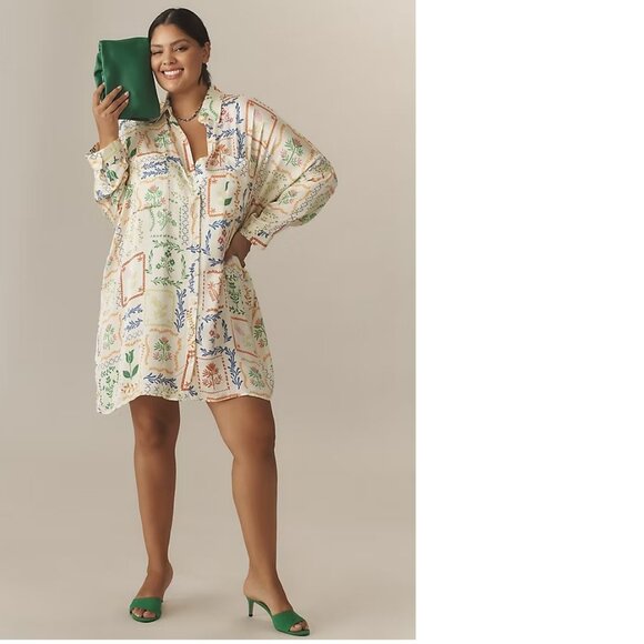 Anthropologie Corey Lynn Calter Long-Sleeve Printed Mini Shirt Dress 1X NEW NW - Picture 4 of 10